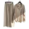 A beige shirt paired with beige wide-leg pants set for women's casual commuting looks slimming and drooping Item Picture